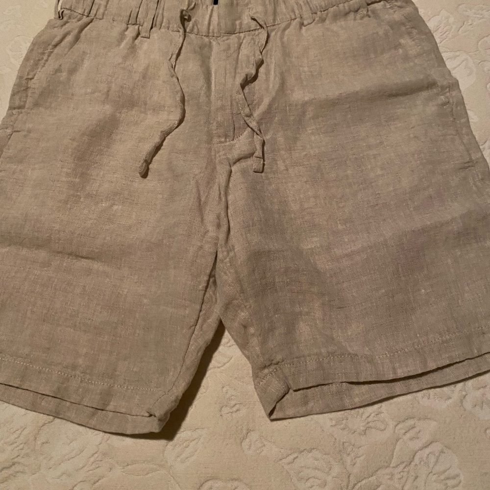 H&M Tan Flat Front Linen Shorts